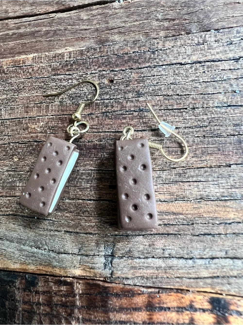 Chocolate Ice Cream Sandwich Drop Earrings - Brown